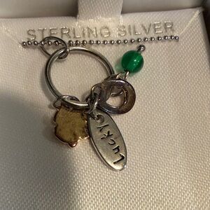 Sterling Silver 'Lucky' Charm necklace with Green Bead